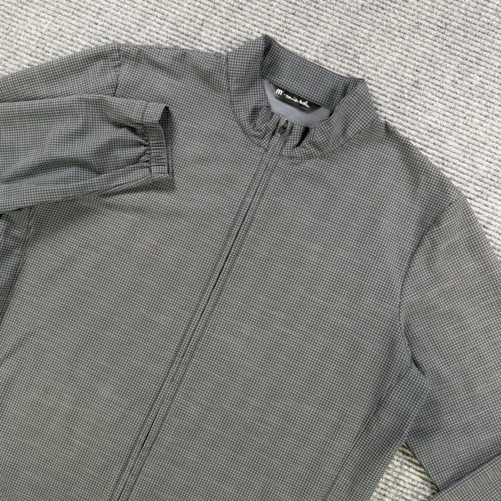 TravisMathew Mens XL Full Zip Jacket Grey Black Micro Check Golf Mock Neck XL